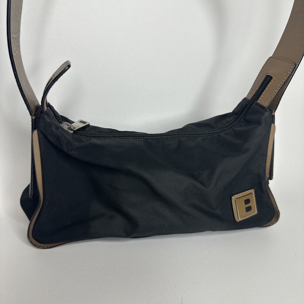 Bally Vintage Black Beige Nylon Leather Baguette Shoulder Bag Purse Made Italy - Picture 4 of 16